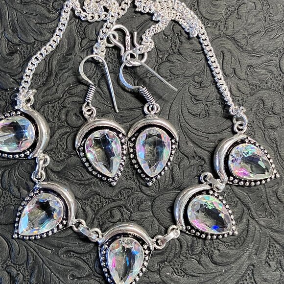 Topaz Crescent Moon Fairycore Witchy Earring and Necklace Jewelry Set - Picture 3 of 4
